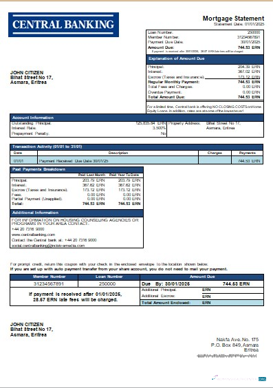 Download Eritrea Central bank mortgage statement scr Photoshop template